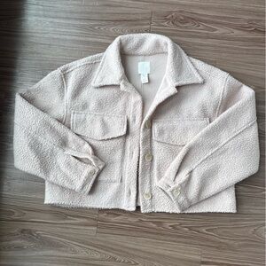 H&M Teddy Cropped Jacket – Beige / Blush Pink – Size M